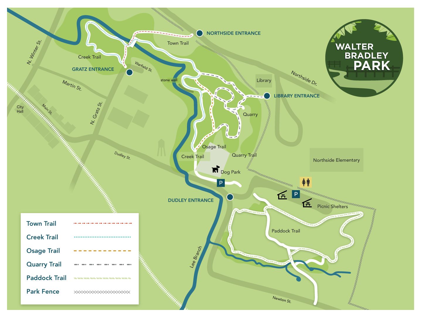 map of the park showing trails and parking